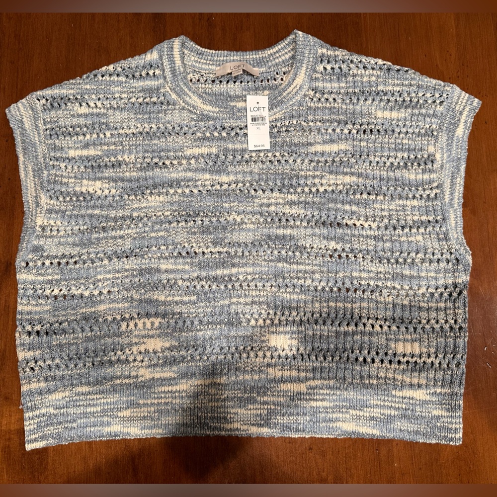 LOFT Blue and White Knit Vest